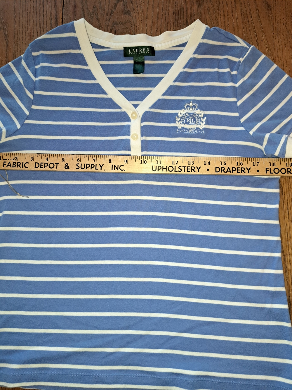 Ralph Lauren Blue and White Striped V‑Neck Tee